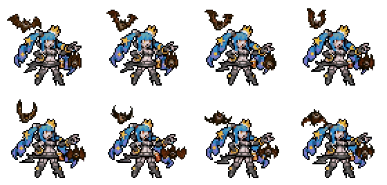 In this example, we generate an image sequence of the Aswang's idle animation, which plays when the character isn't moving. As the original GIF still plays too fast to inspect each frame in detail, we generate a full sprite sequence by entering "*" in the options. We let the program automatically arrange the sequence for the best fit, and we get a neat layout with two rows and four columns, displayed on a transparent canvas. (Source: SNK.)