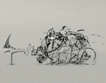 The input GIF in this example has 18 animated frames that show a falling and breaking wine glass. We rearrange the frames backward from the last to the first and create a reverse GIF also with 18 frames but now the broken wine glass self-assembles from the shattered pieces and bounces up. (Source: Giphy.)