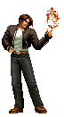 In this example, we upload an animated GIF featuring the victory pose of Kyo Kusanagi from The King of Fighters game series. After reviewing the GIF multiple times at a reduced speed of 100ms per frame (10fps), we see that the best moment is at the 10th frame, when he holds fire in his hand. As the output BMP can't contain transparency, we choose the white color to fill all transparent pixels from the original GIF. (Source: SNK.)