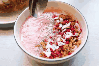 This example compresses a breakfast cereal GIF by decreasing its framerate. It drops every second frame of the animation, starting from the first frame. The original framerate is 10fps and the new frame rate is 5fps. The GIF loses half of its information, decreasing in size by half from 758KB to 389KB. (Source: Pexels.)
