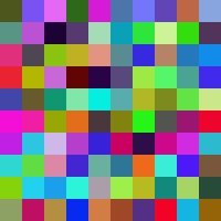 In this example, we generate a multi-colored GIF from blocks of random RGB colors. We set the dimensions of the animation to 200 by 200 pixels and place 100 squares of size 20 by 20 pixels in it. There are 20 frames in the final GIF and they change at 5fps (frame delay is equal to 200 milliseconds). The looping mode is set to endless, which means that it loops forever.