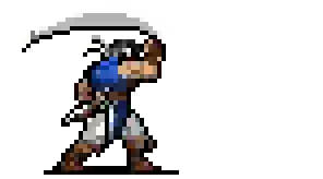 This example shows a GIF of Richter Belmont's melee attack animation from the Castlevania series, developed by Konami. The animation consists of six frames, and after watching it loop a few times, we pick frame 3. This is where he's in the middle of the whip swing. Since the sprite has a transparent background but JPGs do not support transparency, we replace the transparent parts with white using the background color option. (Source: Konami.)