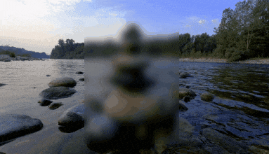 In this example, we blur an animated balancing stones sculpture. We position the blur rectangle in the center of animation. The (x, y) coordinates are set to (120, 26) and set the (width×height) dimensions are set to (135×180). The blur effect is applied to all 22 frames of the GIF and the blur radius is set to 10. (Source: Pexels.)
