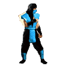 In this example, we're cleaning up a sprite of the legendary Mortal Kombat fighter Sub-Zero. We found a sprite with a medium-aquamarine background color but to use it for our purposes, we need to remove this solid color background from the sprite. We enter color "mediumaquamarine" as the background color and instantly get a cleaned-up sprite with no background and just Sub-Zero. (Source: Midway Games.)
