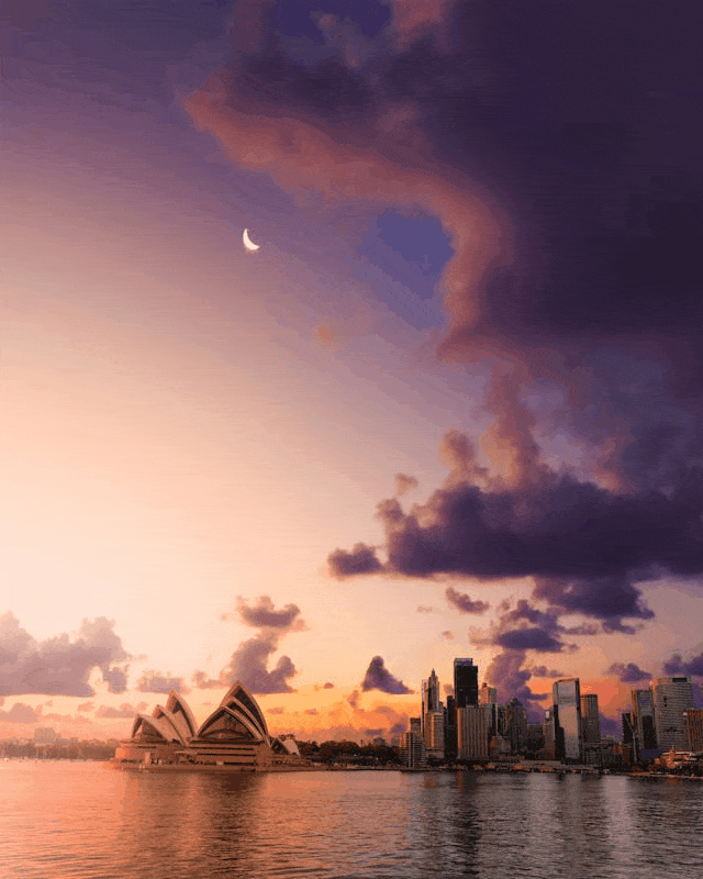 In this example, we highlight a problem of the GIF format when dealing with photos that have smooth color gradients, like this sunset in Sydney. The input BMP, with its 24-bit colors and raw pixel data representation, perfectly renders the color transitions in the sky. However, the output GIF, with its 8-bit colors, has a limited color range and struggles with rendering this part of the photo. The sky has noticeable color banding and looks less smooth. The main benefit of a GIF in this case is its smaller file size. (Source: Pexels.)