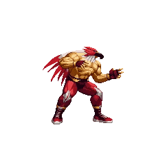 In this example, we fit a rectangular GIF (of size 128 by 130 pixels) into a square (of size 240 by 240 pixels) without resizing or modifying its content. The input GIF shows a pixelated sprite of Tizoc from the Fatal Fury and The King of Fighters game series. Since we want to keep the exact pixel art without scaling, we're applying the "Center Fit" mode. This mode places the sprite in the center of a larger square and leaves the original GIF unchanged. To maintain the transparent background and see the exact borders of the original sprite within the new area, we set the background fill to transparent and enable the "Highlight GIF Edges" option. (Source: SNK.)