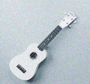 In this example, we add a similar tone noise to a GIF animation of a white ukulele. We set the noise level to 80%, which means that every pixel in the frame has an 80% chance of changing its color. The mode of similar colors changes a pixel's shade only slightly (for example, an RGB color (20, 40, 60) might change to (25, 38, 55)), therefore, even with the maximum noise strength (100%), the animation will still look good. (Source: Pexels.)